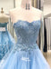 A-line Blue Lace Tulle Sweetheart Long Prom Dresses PG1154