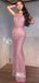 Charming Beaded Dusty PInk Lace See Through Mermaid Long Prom Dresses, PG1167