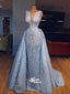 Unique Applique Lace Blue Long Prom Dresses, PG1168