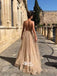 Popular Sparkle Spaghetti Strap Backless A Line Long Prom Dresses, SG108