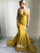 Yellow Spaghetti Strap Elegant Mermaid Cheap Long Prom Bridesmaid Dresses, SG118