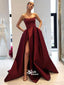 Burgundy Side Slit Simple Satin Elegant Long Prom Dress, SG133