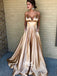 Champagne Gold Spaghetti Strap A Line Simple Cheap Long Prom Dresses, SG155