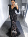 Black Mermaid Long Sleeves Tulle Applique Long Prom Dresses, SG161