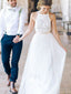 High Neck White Lace Long Sheath Simple Design White Lace Wedding Party Dresses, WD0089