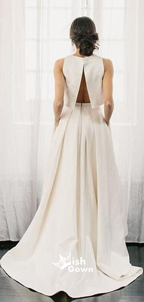 Simple Off White Two Pieces Long Wedding Dress WDH062