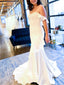 Unique White Off-shoulder Mermaid Long Wedding Dress, WDH075