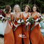 Pretty Side Slit Burnt Orange Simple Spaghetti Strap Long Beach Wedding Bridesmaid Dresses, WG030