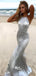 Silver Halter Open Back Mermaid Sexy Cheap Long Evening Prom Dresses, WG1018