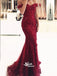 Charming Burgundy Off Shoulder Appliques Beads Mermaid Tulle Evening Cheap Long Prom Dresses, WG1120