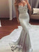 Charming Silver Soft Satin Appliques Sweetheart Strapless Long Mermaid Prom Dresses, WG20