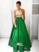 Grass Green Beaded Halter Top Elegant Floor Length A-Line Long Prom Dress, WG224