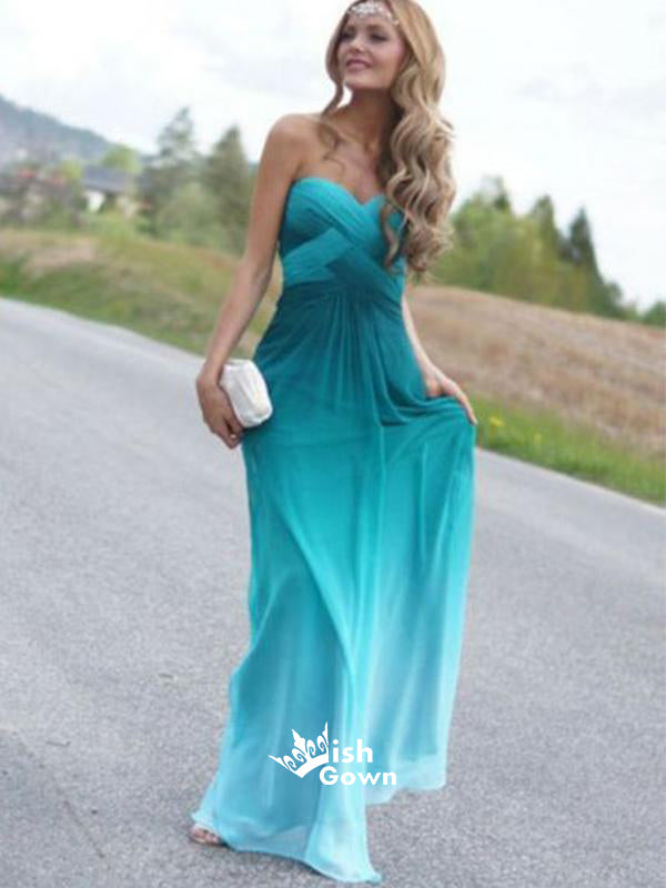 Pretty Junior Ombre Sweetheart Strapless Backless Floor Length Wdding Bridesmaid Prom Dresses, WG251