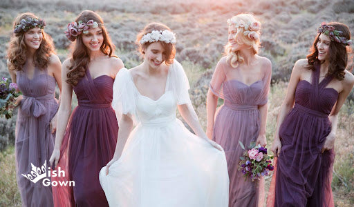 Purple Tulle Convertiable Mismatched Long Wedding Party Dresses Cheap Charming Bridesmaid Dresses, WG34