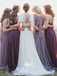 Purple Tulle Convertiable Mismatched Long Wedding Party Dresses Cheap Charming Bridesmaid Dresses, WG34