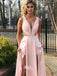 Simple Light Pink Soft Satin Lace Top Sexy Long A-line Slits Prom Dresses, WG366