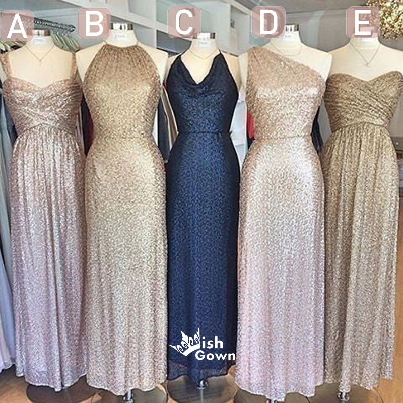 Popular Mismatched Cheap Long Sequin Bridesmaid Dresses, WG404