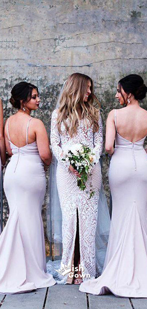 Backless Spaghetti Strap Sexy Mermaid Long Bridesmaid Dresses, WG425