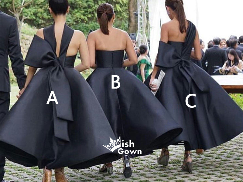 Unique New Arrival Black Ankle Length Wedding Party Bridesmaid Dresses with Bow, WG445