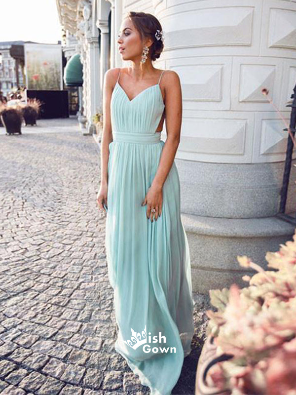 Cheap Simple Chiffon Open Back Cheap Tiffany Blue Prom Dress, Junior Sexy Long Wedding Party Dresses, WG50