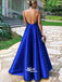 Elegant Spaghetti Straps Royal Blue Satin Prom Dress, WG555