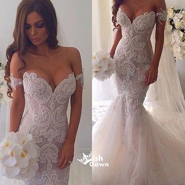 Gorgeous Sexy Tulle Applique Lace Elegant Long Wedding Dresses, WG661