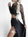 Black Lace Two Pieces Long Sleeve Sexy Side Slit Long Prom Dress, WG725