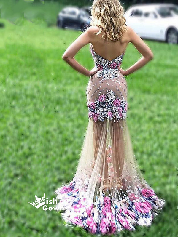 Unique Gorgeous Halter Open Back Pretty Long Prom Dresses, WG750