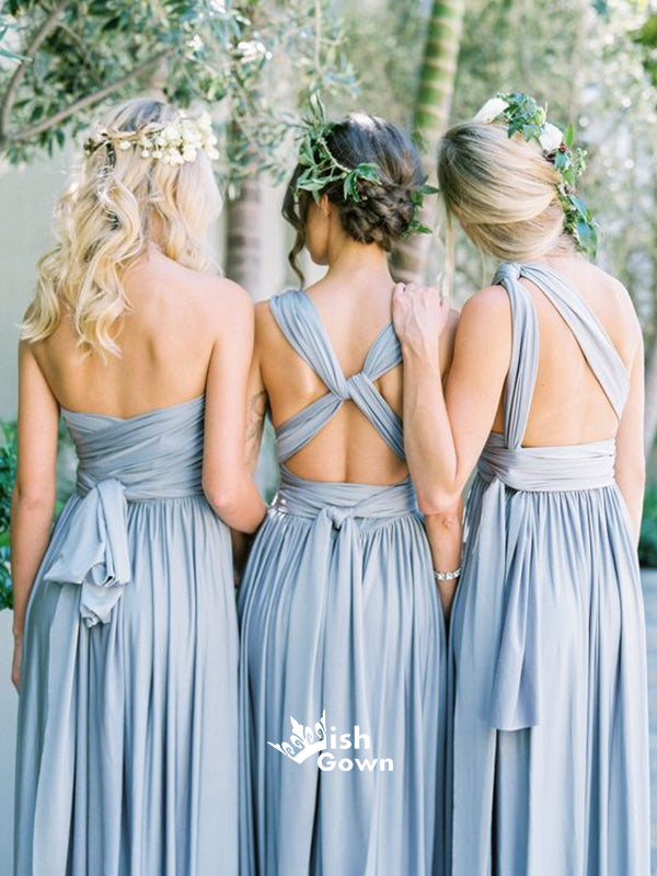 Ice Blue Convertible Jersey Lace Up Handmade Floor-Length Cheap Bridesmaid Dresses, WG80