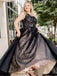 Black Princess Ball Gown Appliques One Shoulder Tulle Bridal Dresses, WGB001