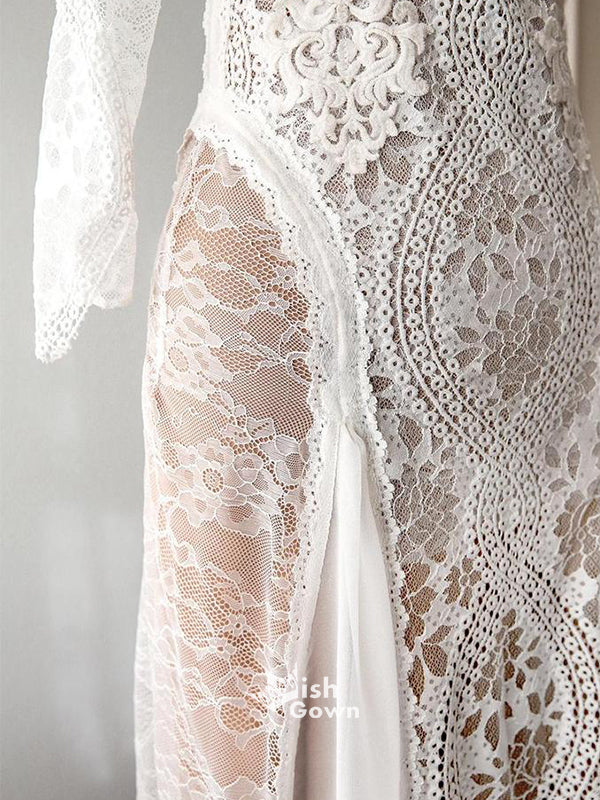 Vintage Lace Long Sleeve Backless Sexy Charming Beach Wedding Dresses, WGB006