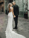 Halter Lace Mermaid Open Back Slit Beach Wedding Long Bridal Gown Dress, WGB013