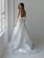 Simple Back Bow Gown With Scoop Neckline Satin A-line Wedding Dresses, WGB014