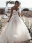 Sweetheart Tulle Strapless Appliques A-line Sweep Train Wedding Brides Dresses, WGB023