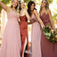 Dusty Rose Mismatched V-Neck Long Cheap Wedding Bridesmaid Dresses, WGM002