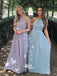 Macaron A-line Halter Sleeveless Long Chiffon Bridesmaid Dresses, WGM008