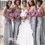 Silver Satin Pleats Sweetheart Mermaid Floor-length Long Bridesmaid Dresses, WGM011