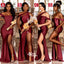 Blush Burgundy Mermaid Sexy High Slit Burnt Brown Satin Long Bridesmaid Dresses, WGM012