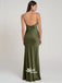 Teal Green Spaghetti Strap Satin Sheath Backless Long Bridesmaid Dresses, WGM013