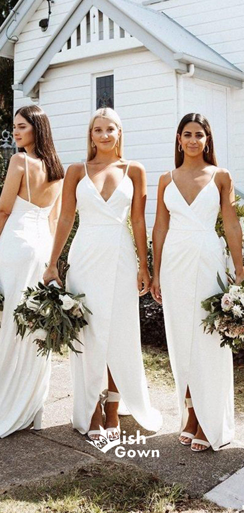 Simple White Spaghetti Strap Sweet Heart Wedding Guest Bridesmaid Dresses, WGM017