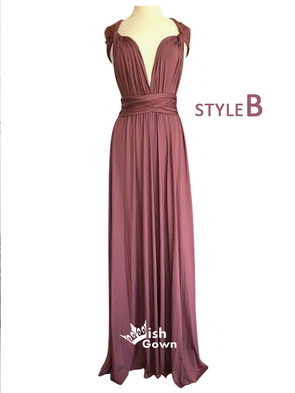 Dusty Rose Different Styles Jersey A-line Long Wedding Guest Bridesmaid Dresses, WGM019