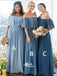 Different Blue Off Shoulder Chiffon A-line Wedding Guest Long Bridesmaid Dresses, WGM025