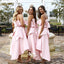 Pink White Bowknot Strapless A-line Short Front Long Back Wedding Party Bridesmaid Dresses, WGM029