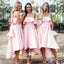 Pink White Bowknot Strapless A-line Short Front Long Back Wedding Party Bridesmaid Dresses, WGM029