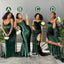 Dark Green Mismatched Sweetheart Satin Velvet Mermaid Bridesmaid Dresses, WGM046