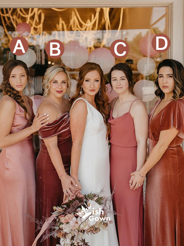 Romance Multiple Types Dusty Rose Satin Velvet Mermaid Bridesmaid Dresses, WGM050