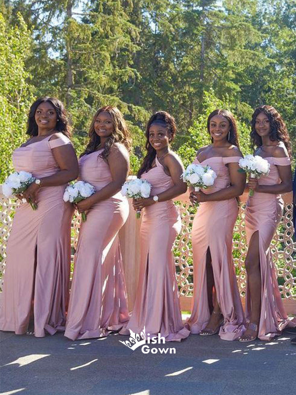 Multiple Types Pink Soft Satin Mermaid Side Slit Sexy Bridesmaid Dresses, WGM056