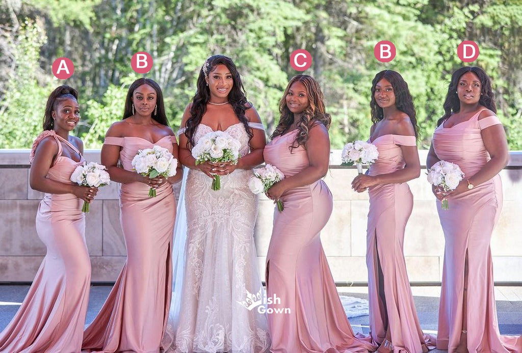 Multiple Types Pink Soft Satin Mermaid Side Slit Sexy Bridesmaid Dresses, WGM056