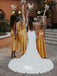 Multiple Types Soft Satin Yellow Sheath Tea-length Wedding Guest Bridesmaid Dresses, WGM061