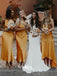 Multiple Types Soft Satin Yellow Sheath Tea-length Wedding Guest Bridesmaid Dresses, WGM061